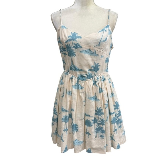 Gianni Bini x DANNIJO Kona Linen Palm Print Mini Dress Light Blue Ivory NWT - Picture 7 of 16